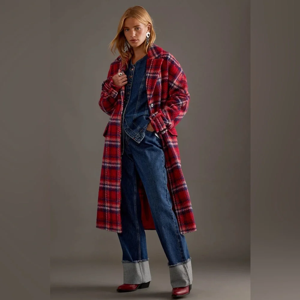 Anthropologie Wool-Blend Check Coat